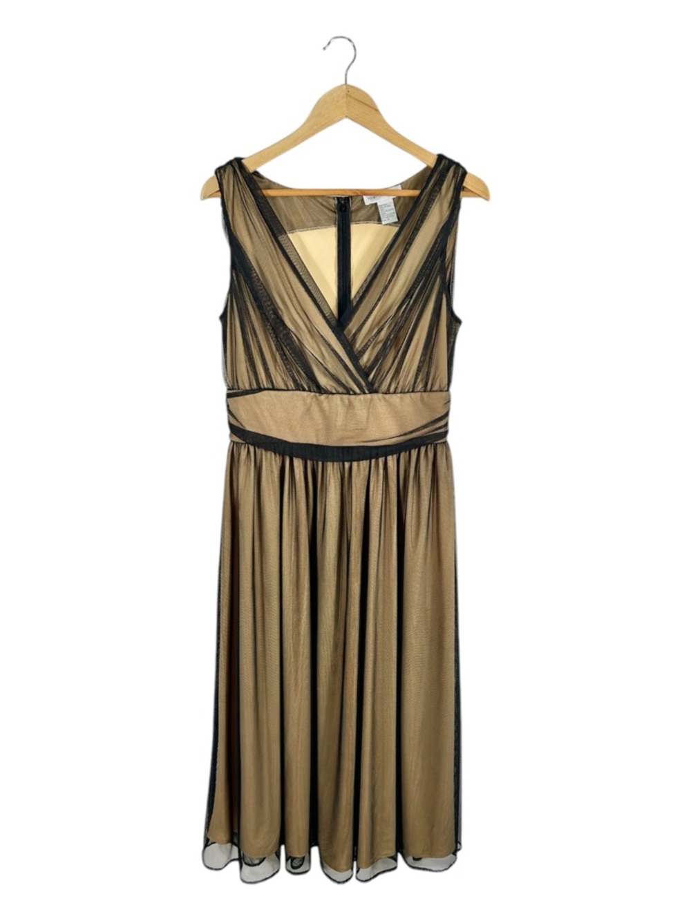 Newport News Vintage 90s Mesh Overlay V-Neck Midi Party Cocktail Dress